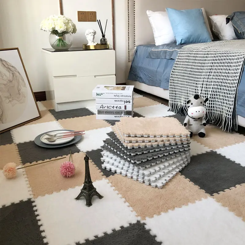 12pcs Bedroom Bedside Patchwork Carpets Soft Plush Rugs High Quality Window Cushion Foam Cushion Children's Floor Mat