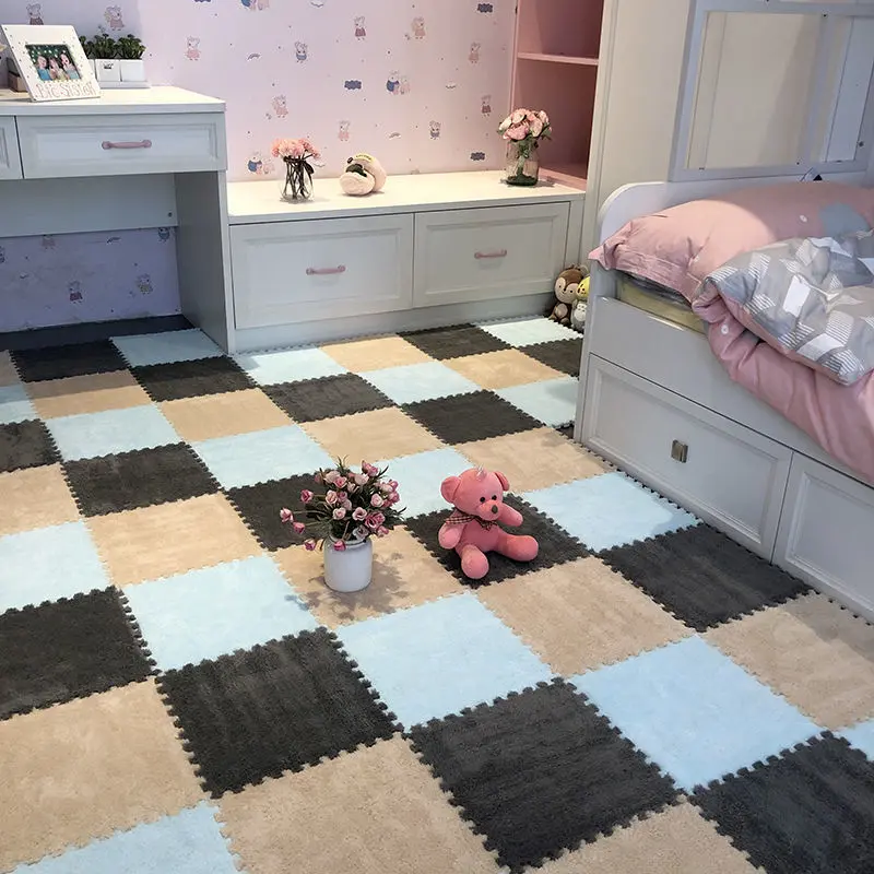 12pcs Bedroom Bedside Patchwork Carpets Soft Plush Rugs High Quality Window Cushion Foam Cushion Children's Floor Mat