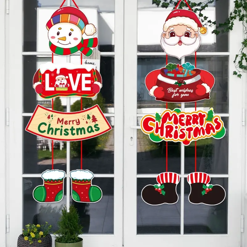 Christmas Decoration Couplet Merry Christmas Door Hanging Ornament Banner Santa Claus Snowman Couplet Navidad 5PCS Decorations