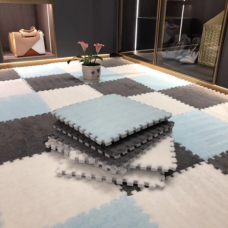 12pcs Bedroom Bedside Patchwork Carpets Soft Plush Rugs High Quality Window Cushion Foam Cushion Children's Floor Mat