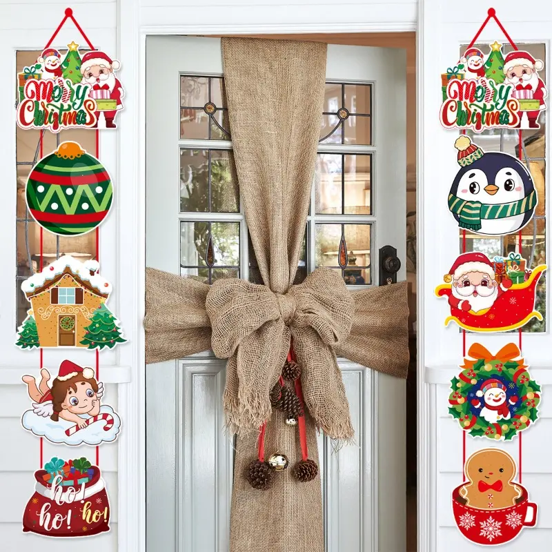 Christmas Decoration Couplet Merry Christmas Door Hanging Ornament Banner Santa Claus Snowman Couplet Navidad 5PCS Decorations