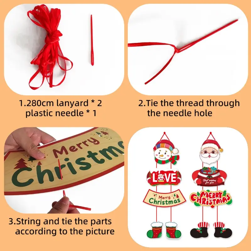 Christmas Decoration Couplet Merry Christmas Door Hanging Ornament Banner Santa Claus Snowman Couplet Navidad 5PCS Decorations