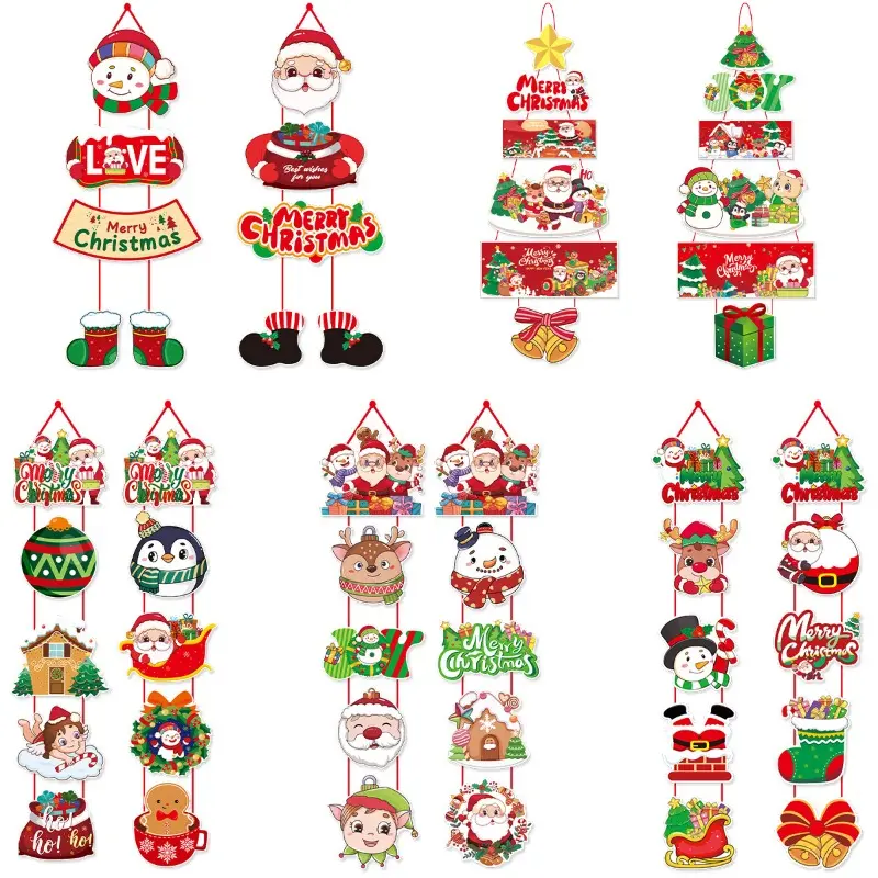 Christmas Decoration Couplet Merry Christmas Door Hanging Ornament Banner Santa Claus Snowman Couplet Navidad 5PCS Decorations