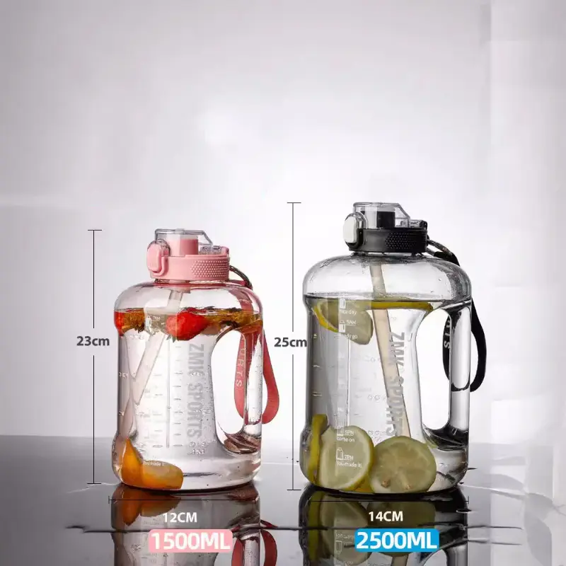 Large-Capacity Sports Water Bottle with Straw Belly Cup Ton Ton Bucket Students Portable Plastic Space Cup Fitness Gym Kettle