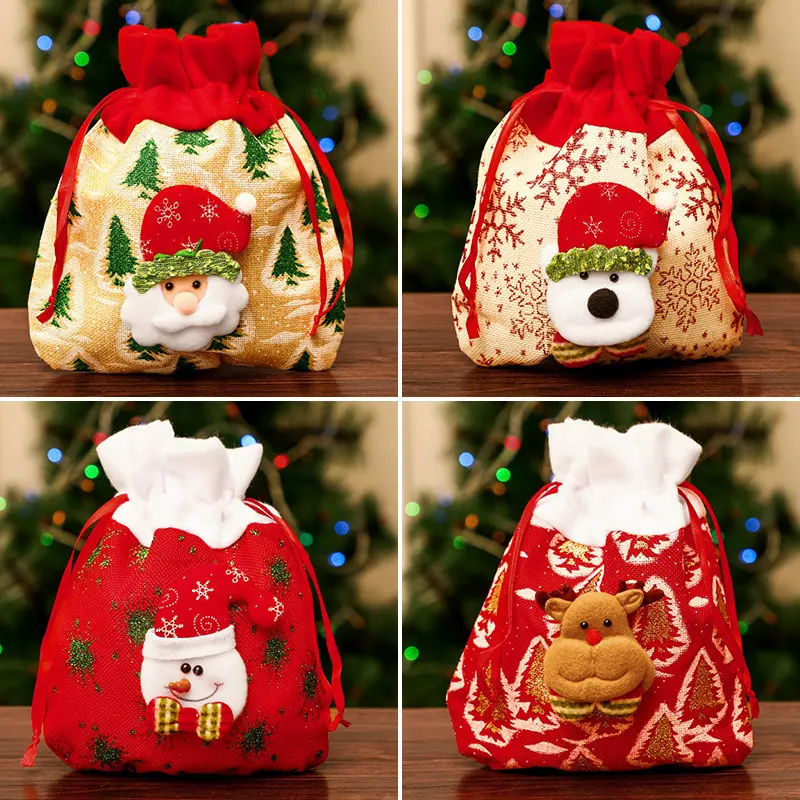 2024 4PCS Santa Claus Bear Elk Cartoon Sack Candy Storage Bag Exquisite Christmas Decoration Children'S Creative Christmas Gifts