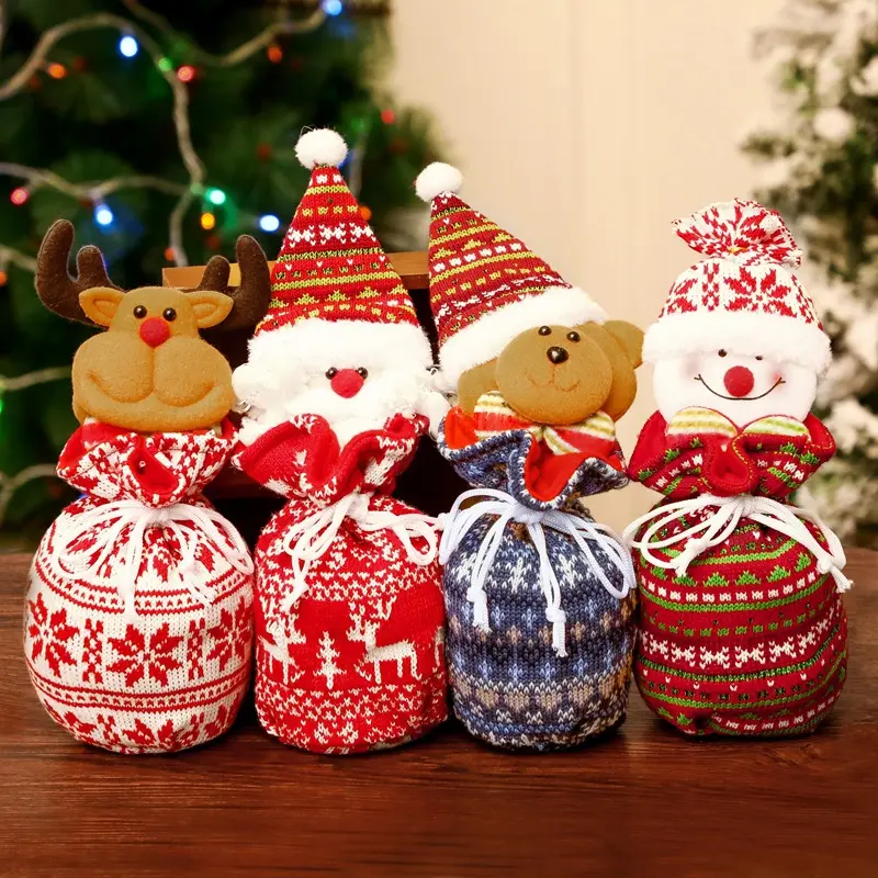 2024 4PCS Santa Claus Bear Elk Cartoon Sack Candy Storage Bag Exquisite Christmas Decoration Children'S Creative Christmas Gifts