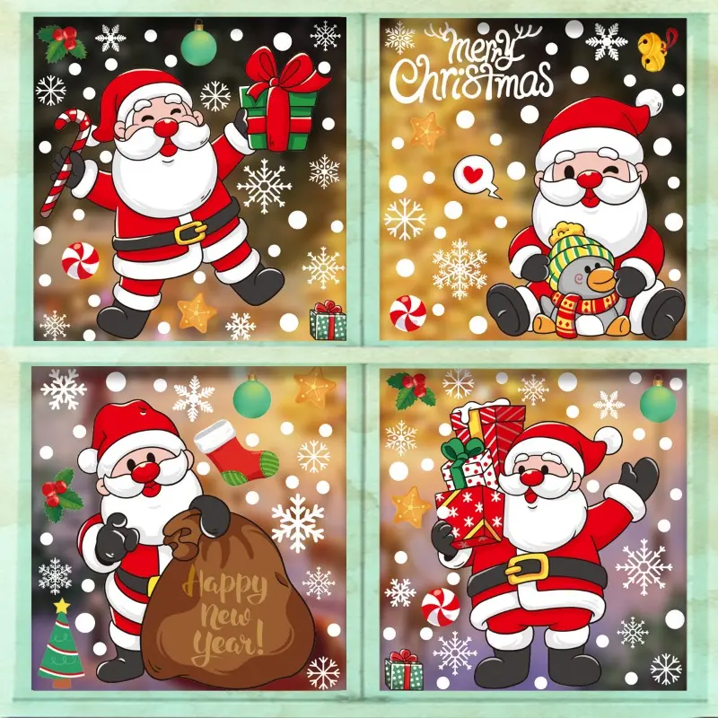 Christmas Snowflake Glass Window Sticker Removable Christmas Tree Santa Claus Static Sticker New Year Party Xmas Window Decals