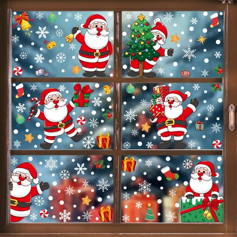 Christmas Snowflake Glass Window Sticker Removable Christmas Tree Santa Claus Static Sticker New Year Party Xmas Window Decals