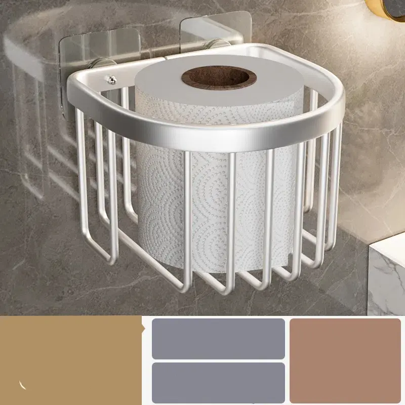 Non Perforated Wall Mounted Storage Rack, Multifunctional Square Circular Roll Out Paper Box Bath Accessories Tissue Basket