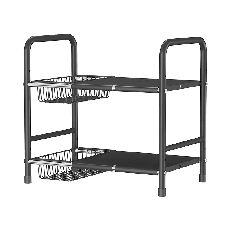 Kitchen Under Sink Adjustable Rack Multifunctional Dish Pan Snack Cookware Storage Rack Countertop Cabinet Storage Basket