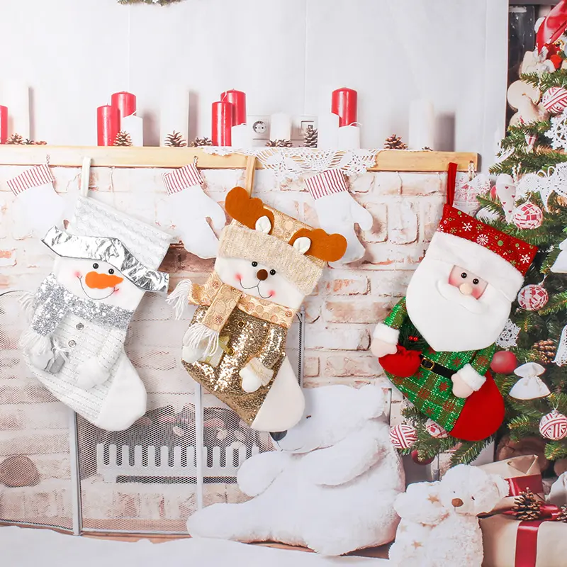 New 2024 Christmas Stocking Sack Xmas Gift Candy Bag Noel Christmas Decorations for Home  Sock Christmas Tree Decor