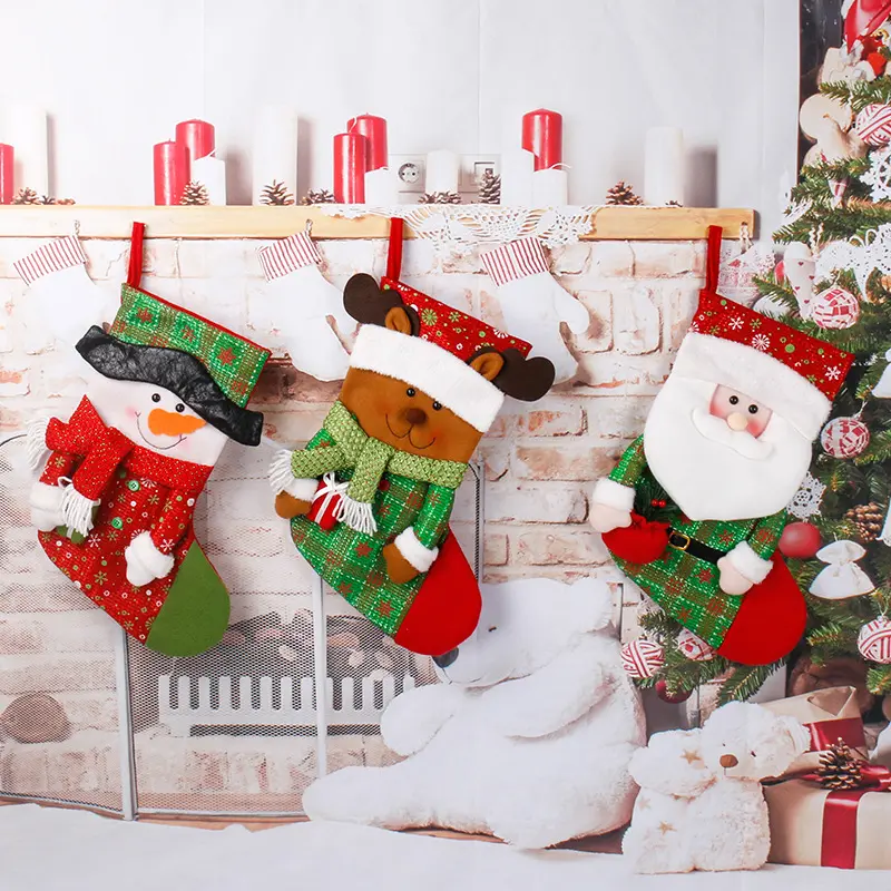 New 2024 Christmas Stocking Sack Xmas Gift Candy Bag Noel Christmas Decorations for Home  Sock Christmas Tree Decor