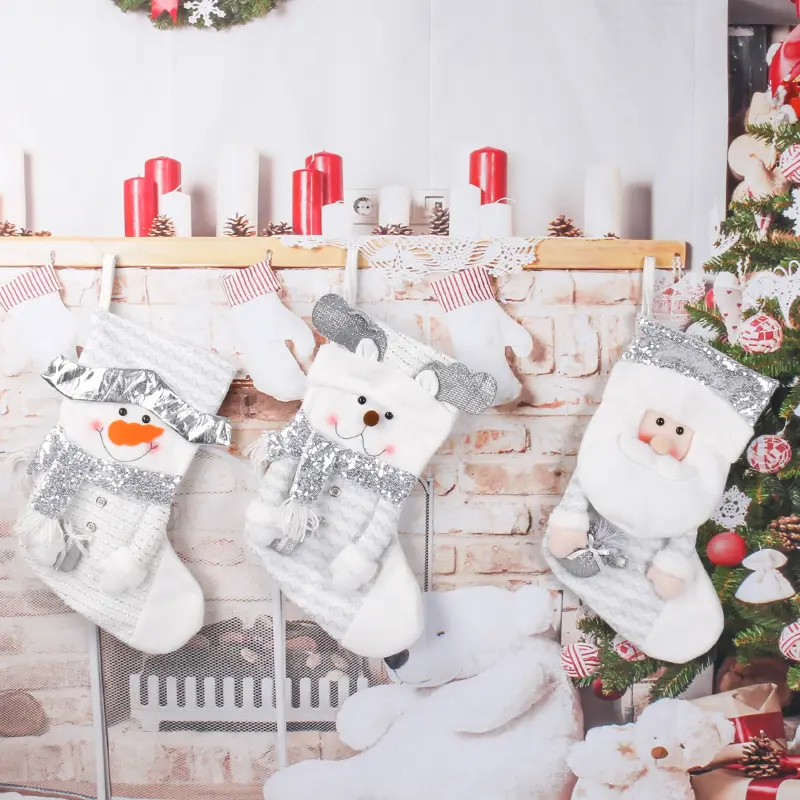 New 2024 Christmas Stocking Sack Xmas Gift Candy Bag Noel Christmas Decorations for Home  Sock Christmas Tree Decor