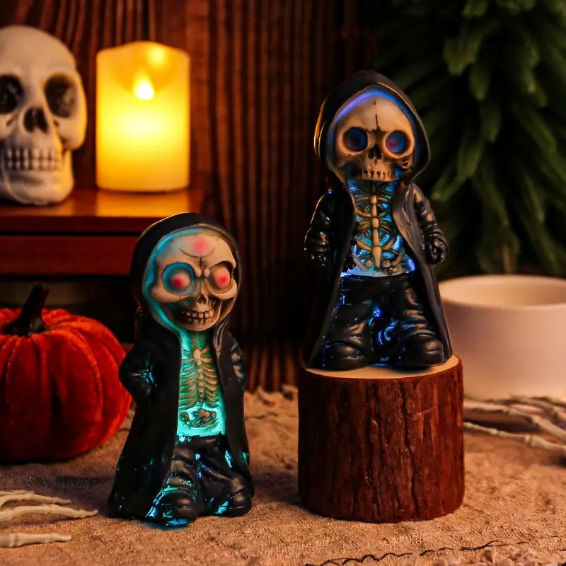 Scary Halloween Standing Skeleton Resin Crafts Realistic Mask Man Ornaments Funny Fake Skeleton Model Holiday Party Decor