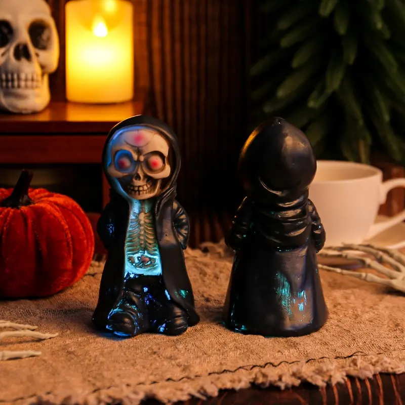 Scary Halloween Standing Skeleton Resin Crafts Realistic Mask Man Ornaments Funny Fake Skeleton Model Holiday Party Decor