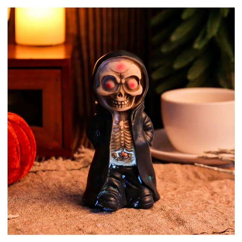 Scary Halloween Standing Skeleton Resin Crafts Realistic Mask Man Ornaments Funny Fake Skeleton Model Holiday Party Decor