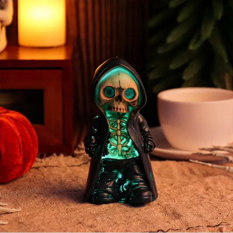 Scary Halloween Standing Skeleton Resin Crafts Realistic Mask Man Ornaments Funny Fake Skeleton Model Holiday Party Decor