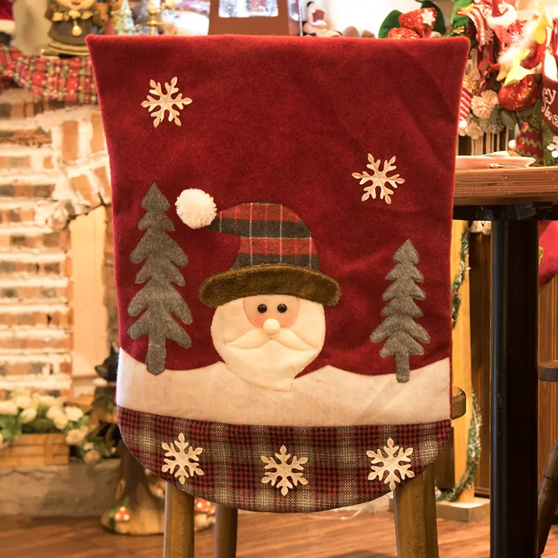 1pc Christmas Chair Cover 3D Cartoon Home Table Dinner Chair Seat Cover Decoration Xmas Party New Year Home Decoration