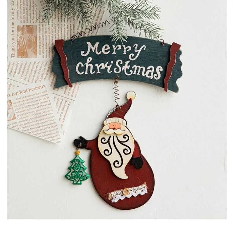 Christmas Wooden Elk With Metal Bells Pendant Christmas Tree Decoration Xmas Party Atmosphere Hanging Ornament New Year Gift