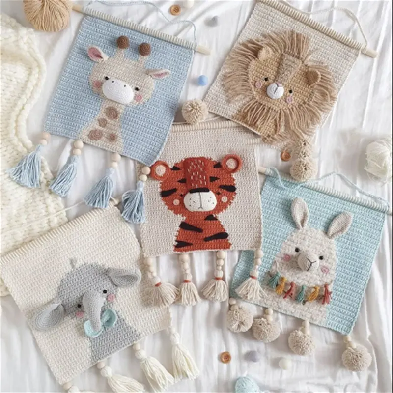 Handmade Woven Polyester Decorative Children's Room Home Decoration Cartoon Animal Shaped Wall Decoration Hanging Decoration