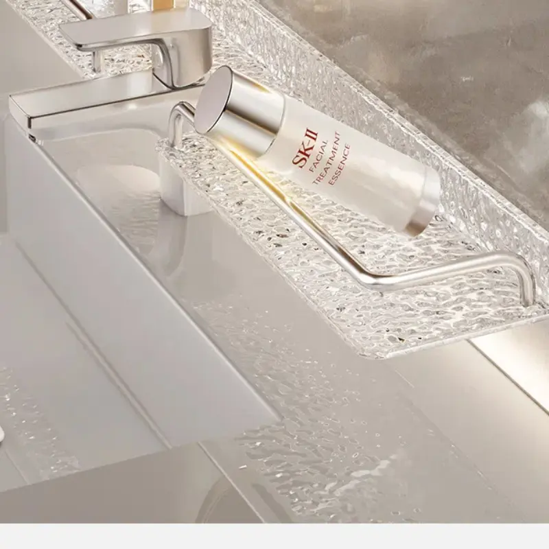 Acrylic Lightweight Luxury Style Glacier Pattern Adhesive Rack, Sturdy Non Perforated Bathroom Storage Rack Storage Shelves