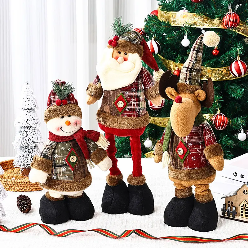 Christmas Telescopic Doll Showcase Decoration Santa Claus Snowman Standing Doll Christmas Gift Decoration Christmas Pendant