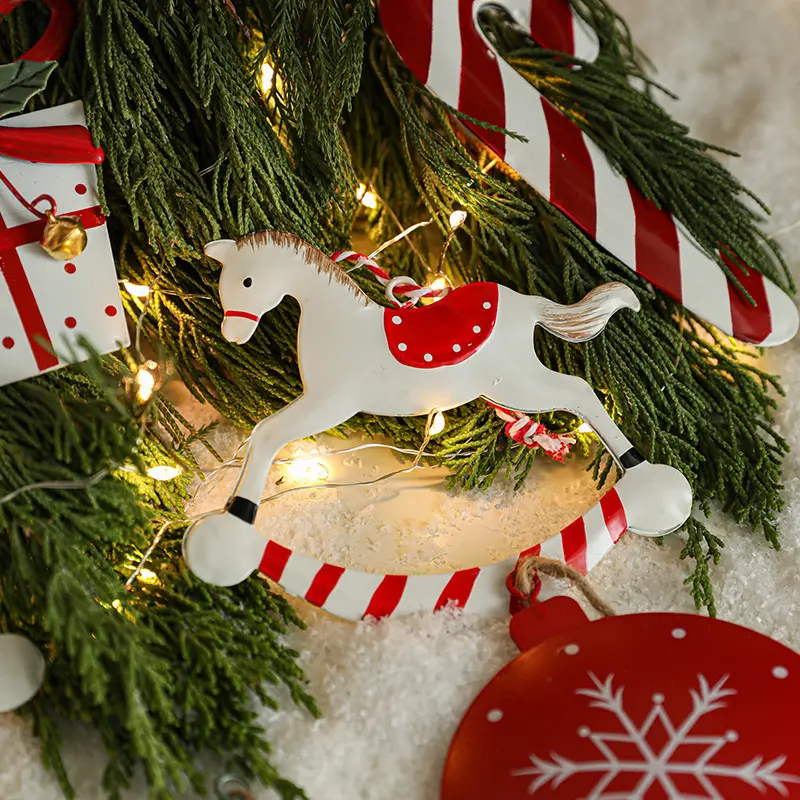 Christmas Danish Metal Hand-painted Christmas Tree Pendant Christmas Atmosphere Christmas Drum Gift Pendant Drop Ornaments