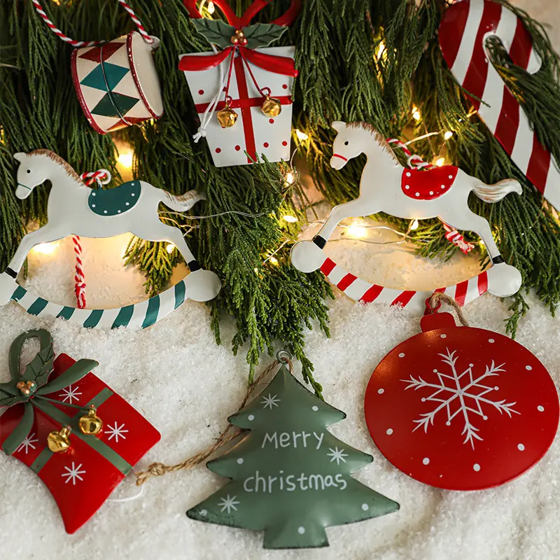 Christmas Danish Metal Hand-painted Christmas Tree Pendant Christmas Atmosphere Christmas Drum Gift Pendant Drop Ornaments