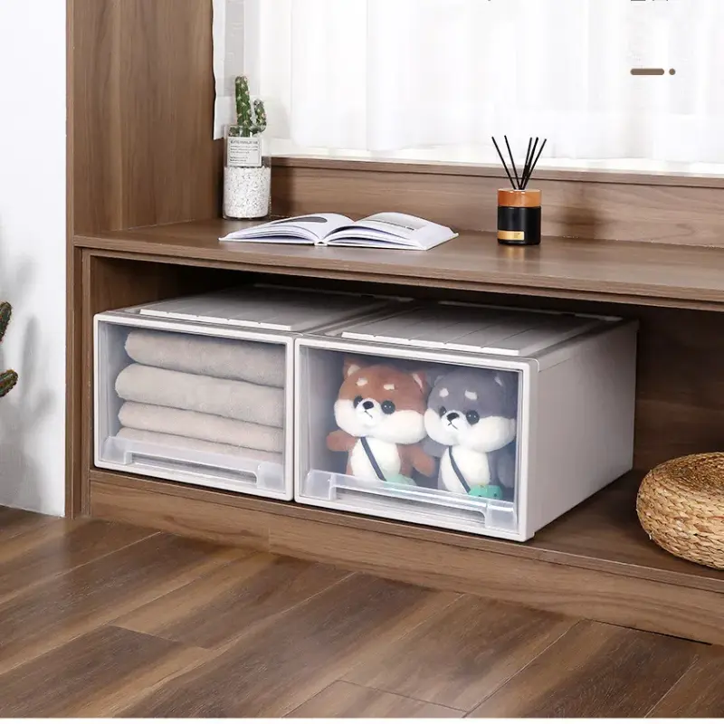 Wardrobe Storage Plastic Transparent Household Clothes Organizer Quilt Boxes Cabinet Closet Storage Bin Storage Box