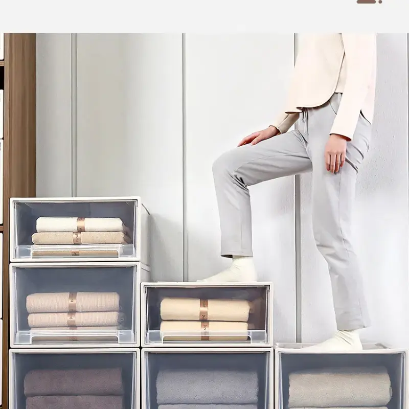 Wardrobe Storage Plastic Transparent Household Clothes Organizer Quilt Boxes Cabinet Closet Storage Bin Storage Box