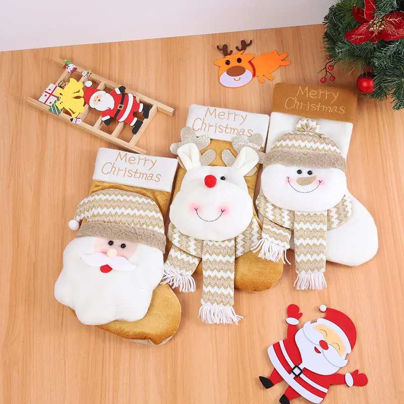Christmas Candy Bag Gift Bag Cute Cartoon Big Head Old Man Snowman Reindeer Christmas Socks Decoration Stockings