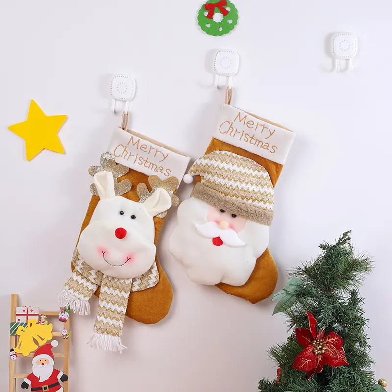 Christmas Candy Bag Gift Bag Cute Cartoon Big Head Old Man Snowman Reindeer Christmas Socks Decoration Stockings