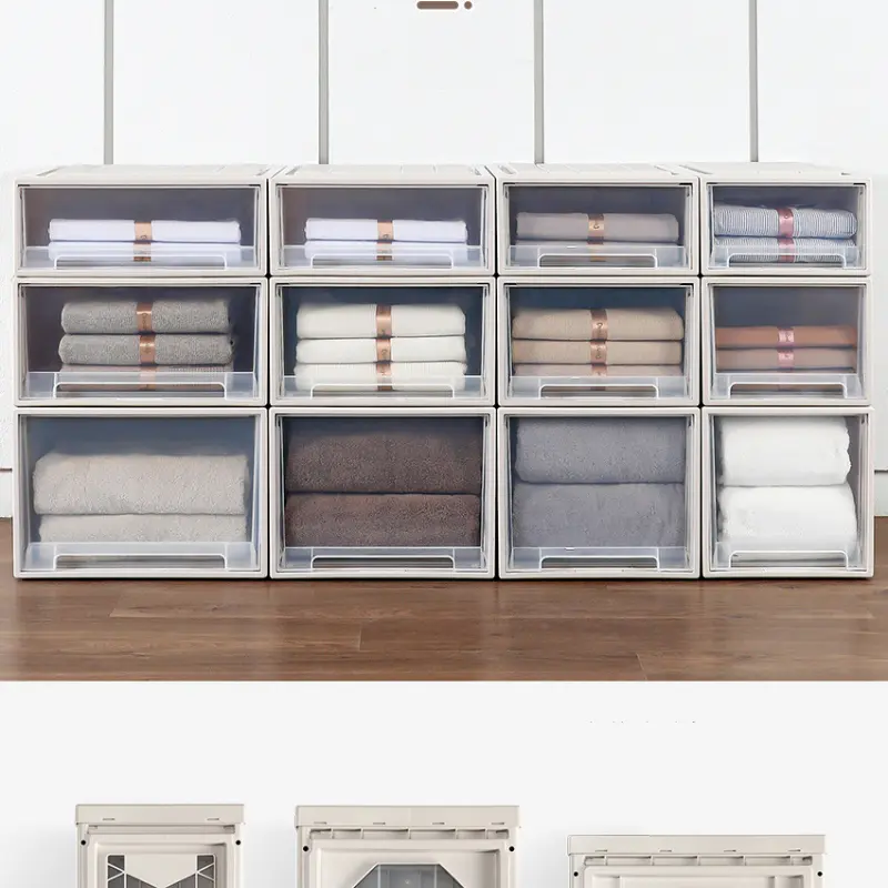 Wardrobe Storage Plastic Transparent Household Clothes Organizer Quilt Boxes Cabinet Closet Storage Bin Storage Box