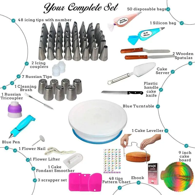 Meibum 124Pcs Pastry Nozzles Converter Cake Decorating Tip Set Stainless Icing Piping Tips Confectionery Cream Bag Baking Tools