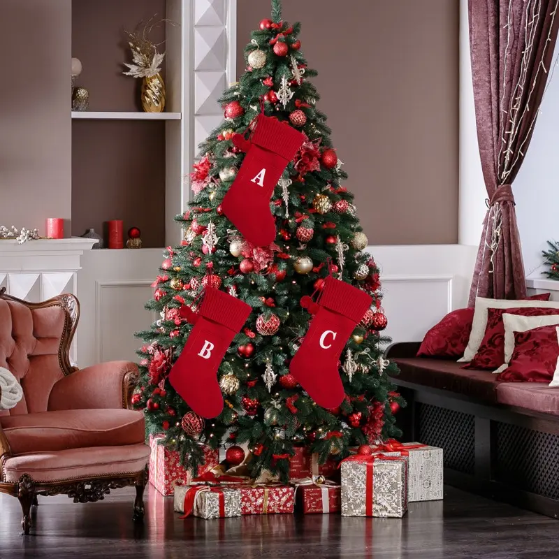 Christmas Alphabet Knitting Socks Christmas Tree Ornaments Christmas Decorations For Home 2024 Noel New Year 2025 Xmas Gift