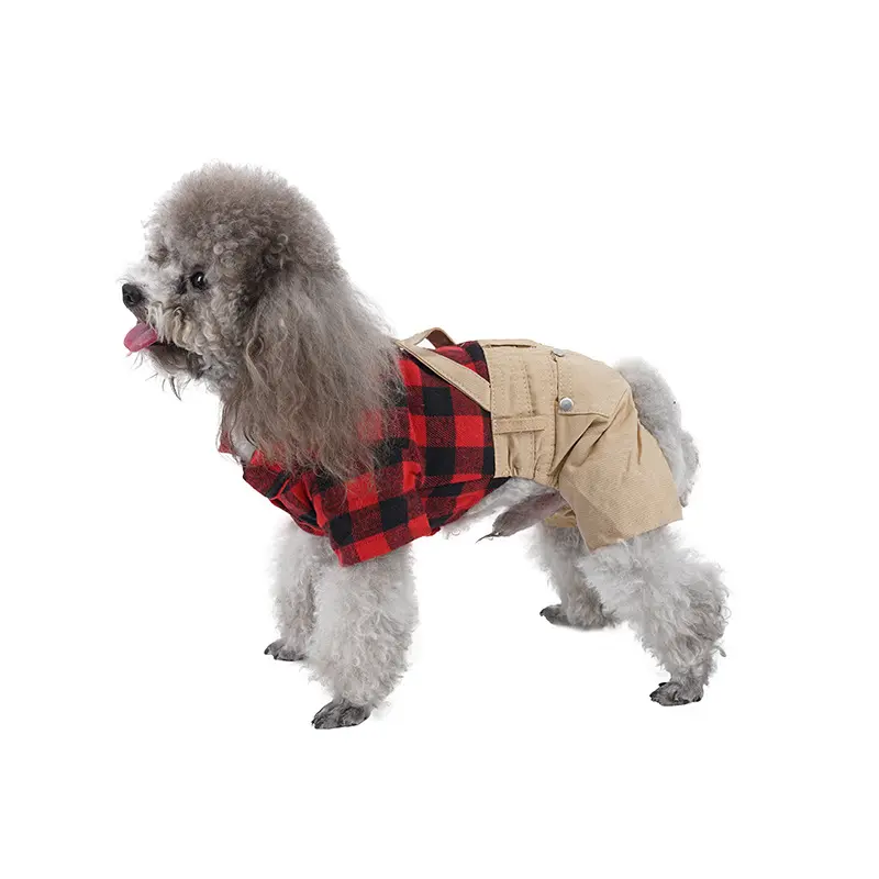 Pet Clothes Classic Plaid England Style Pet Rompers Dog Puppy Jumpsuit Clothes Soft Puppy Brushed Plaid Strap Pants Shirt