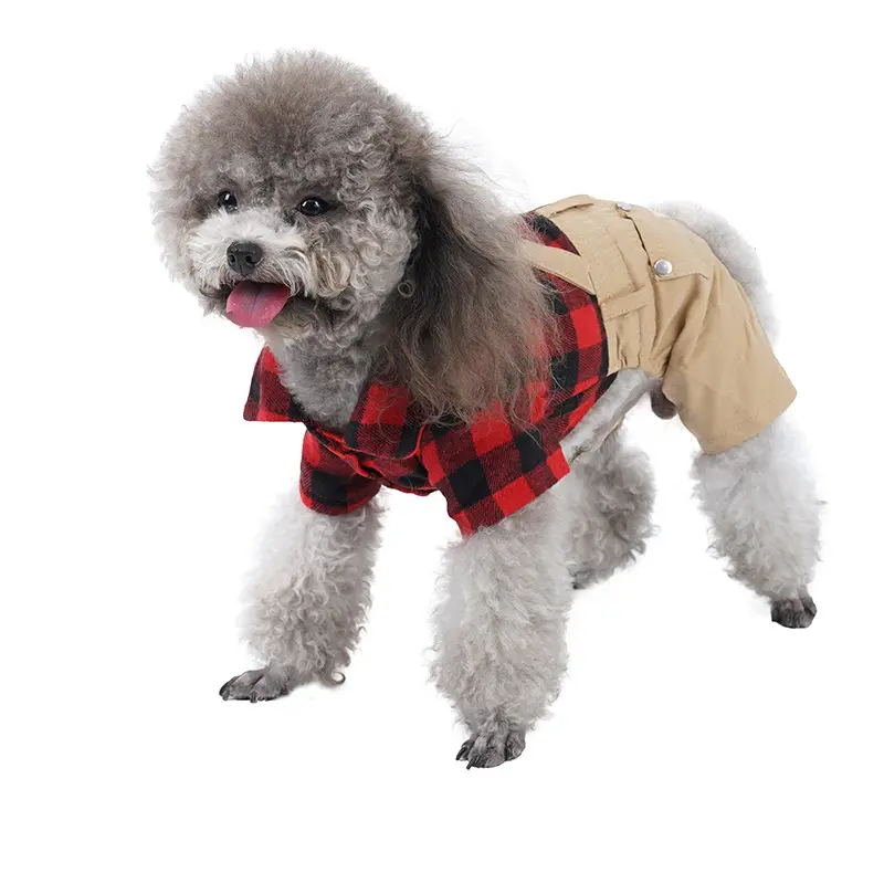 Pet Clothes Classic Plaid England Style Pet Rompers Dog Puppy Jumpsuit Clothes Soft Puppy Brushed Plaid Strap Pants Shirt