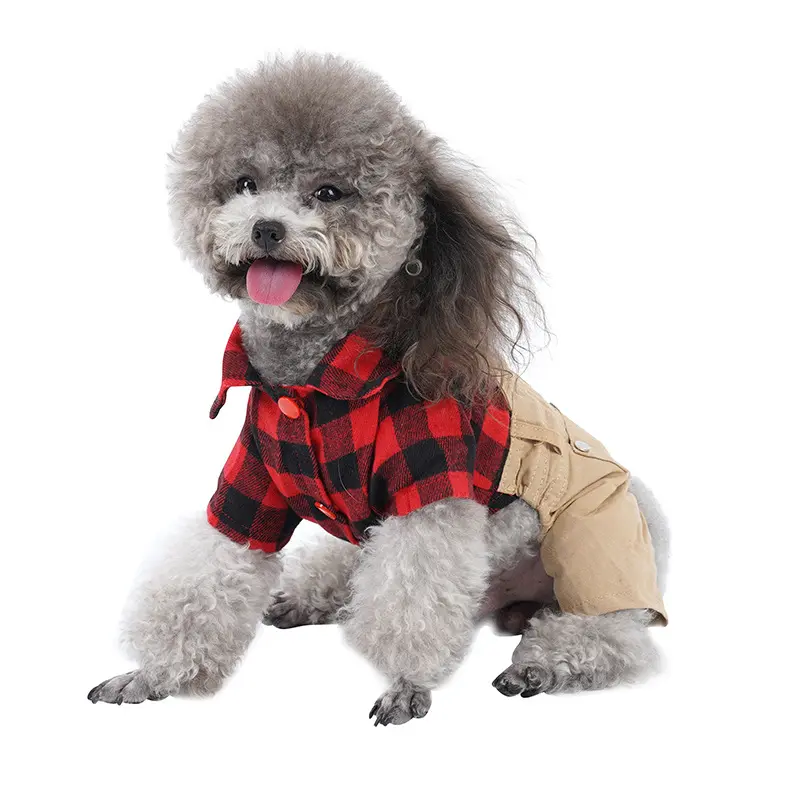 Pet Clothes Classic Plaid England Style Pet Rompers Dog Puppy Jumpsuit Clothes Soft Puppy Brushed Plaid Strap Pants Shirt