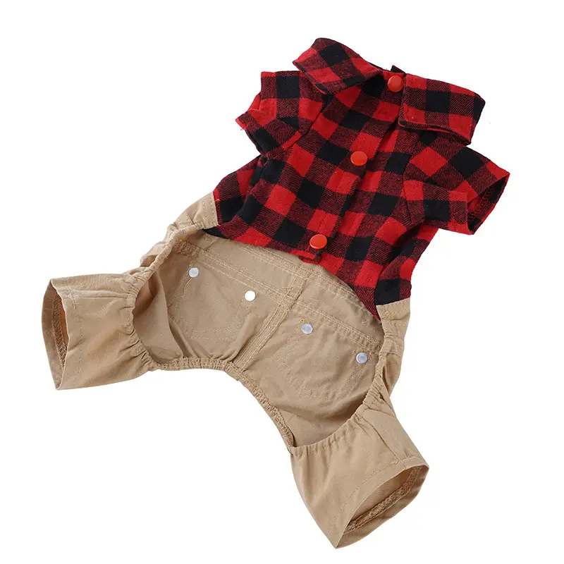 Pet Clothes Classic Plaid England Style Pet Rompers Dog Puppy Jumpsuit Clothes Soft Puppy Brushed Plaid Strap Pants Shirt