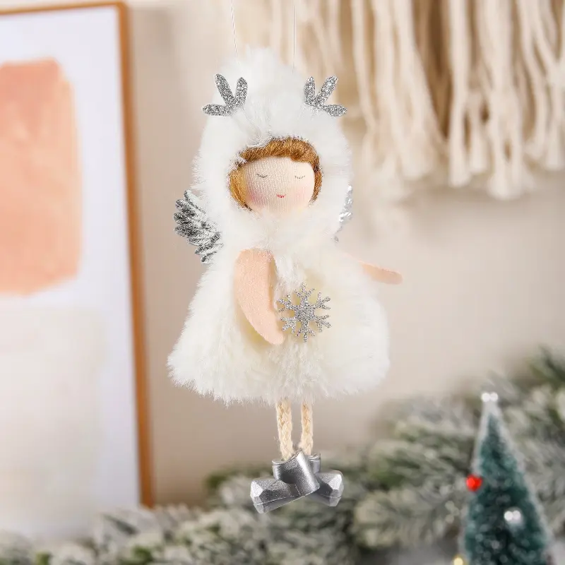 2PC Girl Pendant Soft Exquisite Creative Plush Angel Decoration Christmas Tree Ornaments Elk Pendant Unique Lovely Ornaments