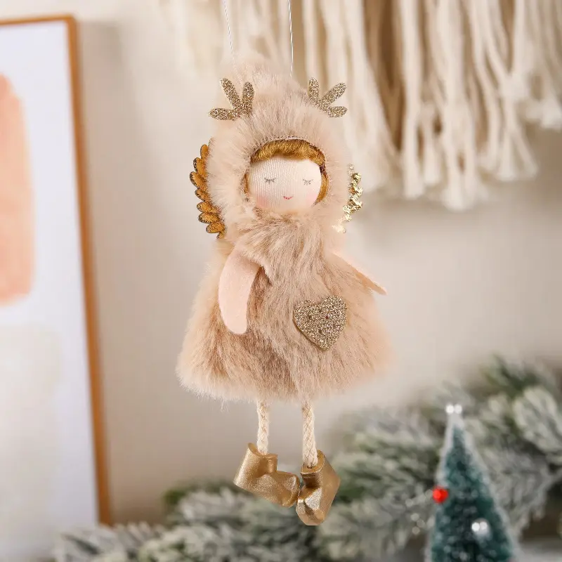 2PC Girl Pendant Soft Exquisite Creative Plush Angel Decoration Christmas Tree Ornaments Elk Pendant Unique Lovely Ornaments
