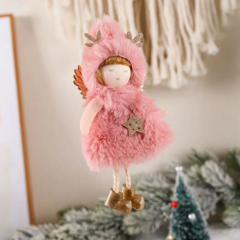 2PC Girl Pendant Soft Exquisite Creative Plush Angel Decoration Christmas Tree Ornaments Elk Pendant Unique Lovely Ornaments