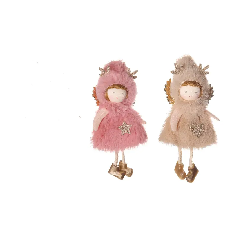 2PC Girl Pendant Soft Exquisite Creative Plush Angel Decoration Christmas Tree Ornaments Elk Pendant Unique Lovely Ornaments