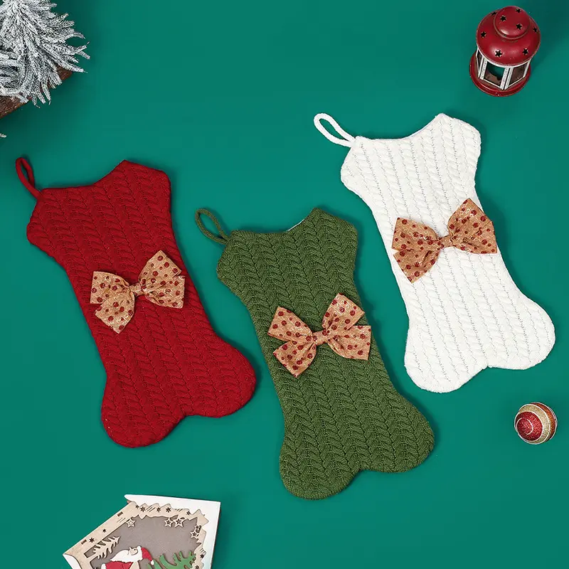 Christmas Knitting Stocking Christmas Decoration For Home Xmas Tree Ornament Gift Christmas Pendant Party Supplies