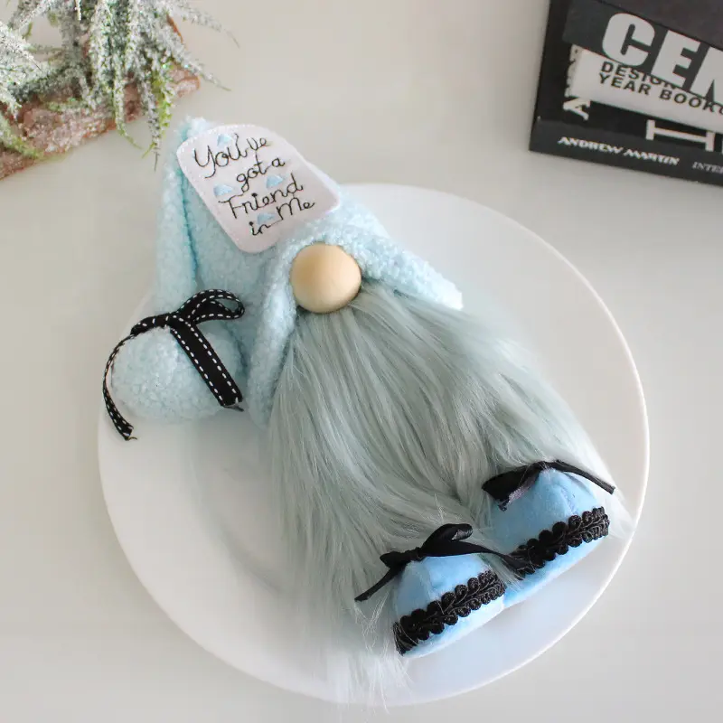 Christmas Blue Faceless Doll Window Decoration Creative Festive Dwarf Standing Doll Table Ornaments Xmas Decor