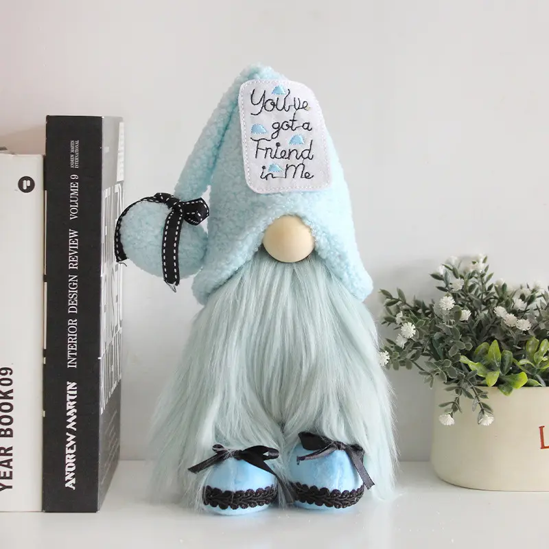 Christmas Blue Faceless Doll Window Decoration Creative Festive Dwarf Standing Doll Table Ornaments Xmas Decor