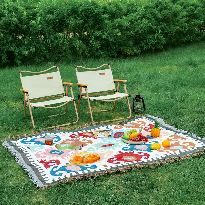 Bohemian Style Picnic Mat Camping Tablecloth Outdoor Lawn Moisture-proof Floor Mat Tent Equipment Blanket Thickened
