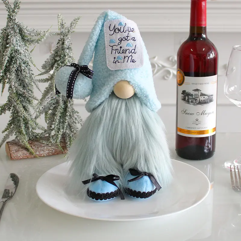 Christmas Blue Faceless Doll Window Decoration Creative Festive Dwarf Standing Doll Table Ornaments Xmas Decor