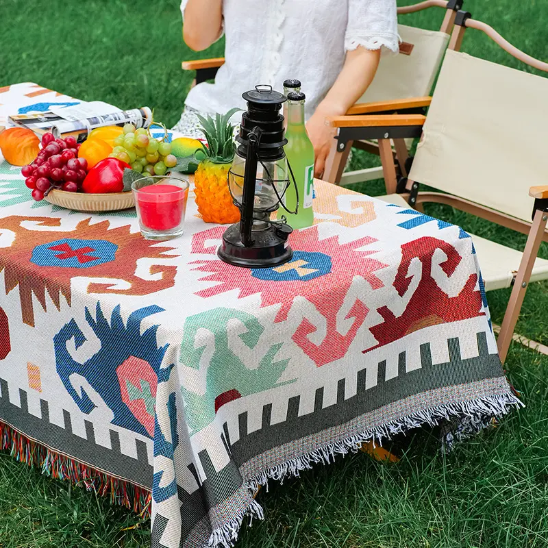 Bohemian Style Picnic Mat Camping Tablecloth Outdoor Lawn Moisture-proof Floor Mat Tent Equipment Blanket Thickened