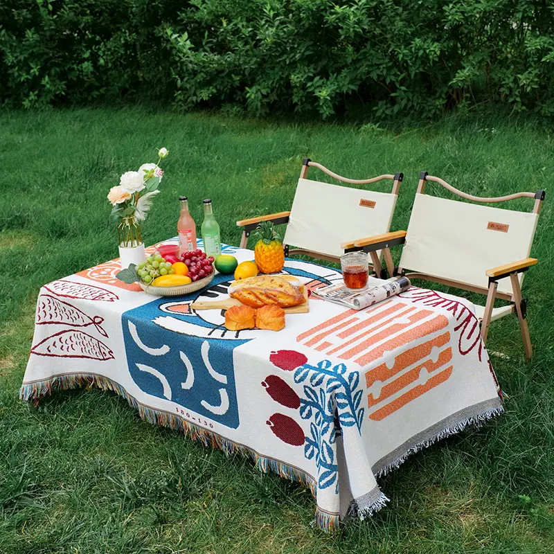 Bohemian Style Picnic Mat Camping Tablecloth Outdoor Lawn Moisture-proof Floor Mat Tent Equipment Blanket Thickened